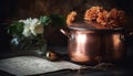 Rustic table with fresh flower vase centerpiece generated by AI Royalty Free Stock Photo