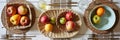 Rustic table setting with assorted fruits and woven baskets Royalty Free Stock Photo