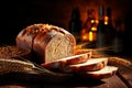 Rustic table setting with freshly baked bread and wheat sheaves for farmhouse decor