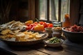 rustic table setting with homemade salsa and chips