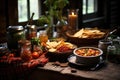 rustic table setting with homemade salsa and chips