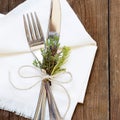 Rustic Table setting on old wooden table Royalty Free Stock Photo