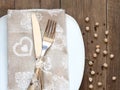 Rustic Table setting on old wooden table Royalty Free Stock Photo