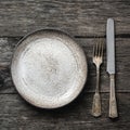 Rustic table setting, vintage cutlery or silverware Royalty Free Stock Photo