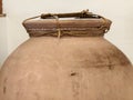 old terracotta jar, aged rustic clay storage vessel with textured surface and charming handle design Royalty Free Stock Photo