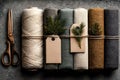 Rustic Textiles and Twine with Evergreen Accents for Craft Projects and Eco-Friendly Gift Wrapping Generative AI Royalty Free Stock Photo