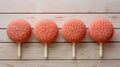 Rustic Texture Pink Lollipops: Organic Rubber Sculptures For Flat Composition