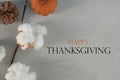 Rustic Thanksgiving season flat lay with cotton on gray background