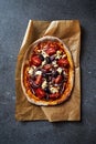Rustic thin crust pizza with feta and kalamata olives. Homemade
