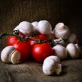 Rustic tomatoes and mushrooms.