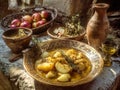 Rustic Topdown Roman Apician Apple Dish With Herbs And Wine Royalty Free Stock Photo