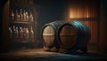 Rustic traditional cellar with barrels for wine storage