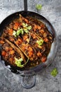 Rustic traditional turkish stuff eggplant karniyarik