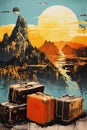 Rustic Travel Nostalgia: Vintage Posters & Agency Relics Monotype Print