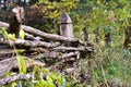 Rustic tree pole fence