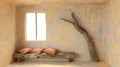 Rustic Tree Trunk Bench with Pillows and Twig Decor in Boho Living Room