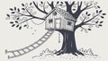 Rustic Treehouse with Ladder Illustration, vector design Generative AI Royalty Free Stock Photo