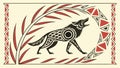 Rustic Tribal Wolf Howling at Moon in Patterned Frame, vector design Generative AI Royalty Free Stock Photo