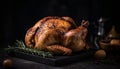 Rustic turkey roast, homemade gourmet celebration meal generated by AI