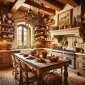 Rustic Tuscan Kitchen Warm colors, rustic textures, and distr Royalty Free Stock Photo