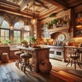 Rustic Tuscan Kitchen Warm colors, rustic textures, and distr Royalty Free Stock Photo