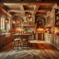Rustic Tuscan Kitchen Warm colors, rustic textures, and distr Royalty Free Stock Photo