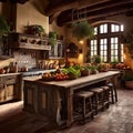 rustic tuscan kitchen warm colors rustic textures and distress Royalty Free Stock Photo