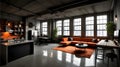 Rustic Urban Retreat: Industrial-Inspired Decor in Concrete Gray, Rusty Orange, and Matte Black Tables