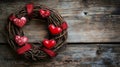 Rustic Valentines Wreath With Red Hearts Decor Royalty Free Stock Photo