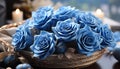 A rustic vase holds a single hydrangea, a gift of love generated by AI