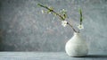 Sprouting branches in a rustic vase on a grey surface