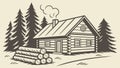 Rustic Log Cabin in Forest, vector design Generative AI Royalty Free Stock Photo