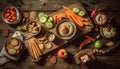 Rustic vegetarian meal on wooden table with fresh organic ingredients generated by AI Royalty Free Stock Photo