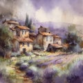 Lavender fields in a rustic village