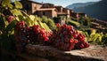 Rustic vineyard harvest fresh, organic grapes on wooden table generated by AI