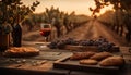 Rustic vineyard table with fresh gourmet food generative AI