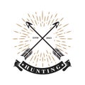 Rustic Vintage Arrow Sun Ray Badge Emblem for Archer Archery Vintage Retro Summer Hunting logo design,template