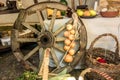 Rustic Vintage Autumn, Fall Background With Wooden Cart Wheel
