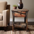 Rustic Vintage Canvas End Table With Distressed Wood Design