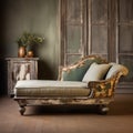 Rustic Vintage Chaise Lounge With Earth Tones And Distressed Materials