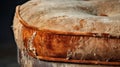 Rustic Vintage Ottoman: Close-up Of Peeling Fur And Stain