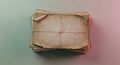 Vintage stack of old papers tied with red string on pink background Royalty Free Stock Photo