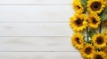 Rustic Vintage Sunflowers on White Wooden Background AI Generated