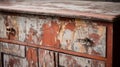 Rustic Vintage Velvet Buffet With Peeling Paint And Natural Wood Grain