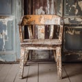 Rustic Vintage Viscose Chair With Natural Grain And Peeling Paint