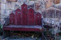 Rustic Vintage weathered red birdhouse bench in country