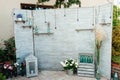 Rustic and vintage wedding backdrop idea made from old oriented strand board wood