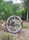 Rustic Wagon Wheel on display Royalty Free Stock Photo