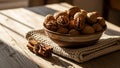 Rustic Walnuts and Cinnamon Sticks on Wooden Table in Sunlight Royalty Free Stock Photo