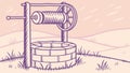 Rustic Water Well with Exposed Gears and Tree, vector design Generative AI Royalty Free Stock Photo